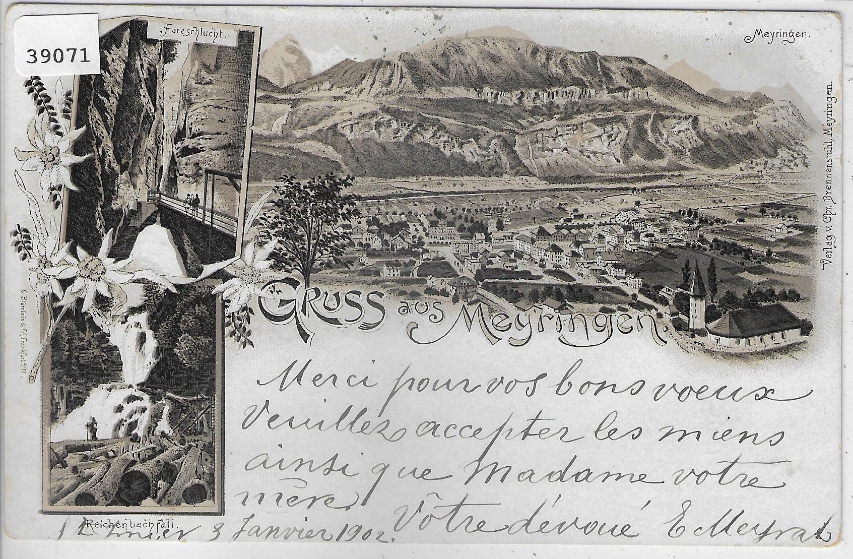 Ansichtskarten: Gruss aus Meiringen - Litho 1902 – Gebraucht aus Ettingen von Kartenplanet