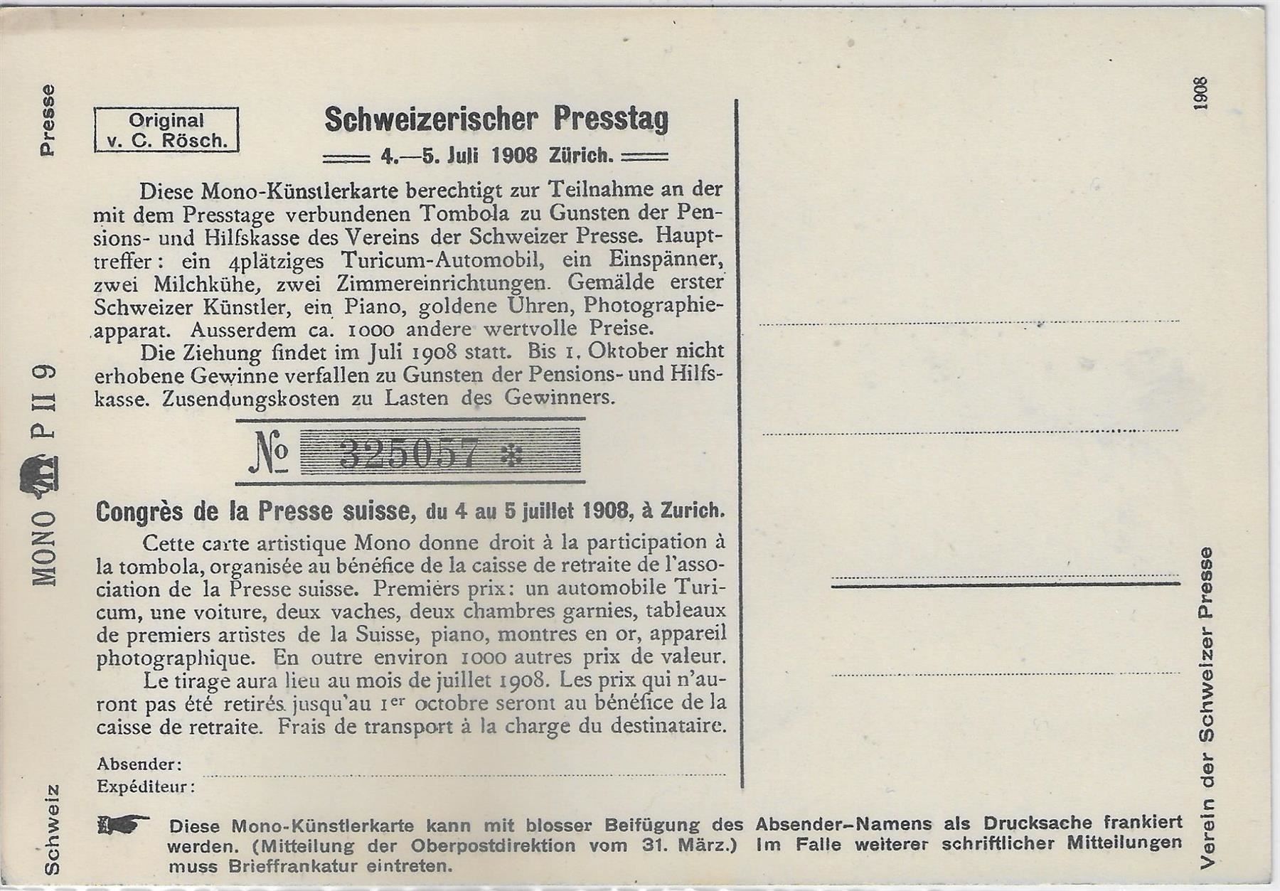Cartoline postali: Carte Mono - Schweizerischer Presstag – Usato da Ettingen venduto da Kartenplanet 1