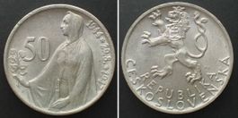 TSCHECHOSLOWAKEI 50 Korun 1947 SLOWAKISCHER AUFSTAND Silber