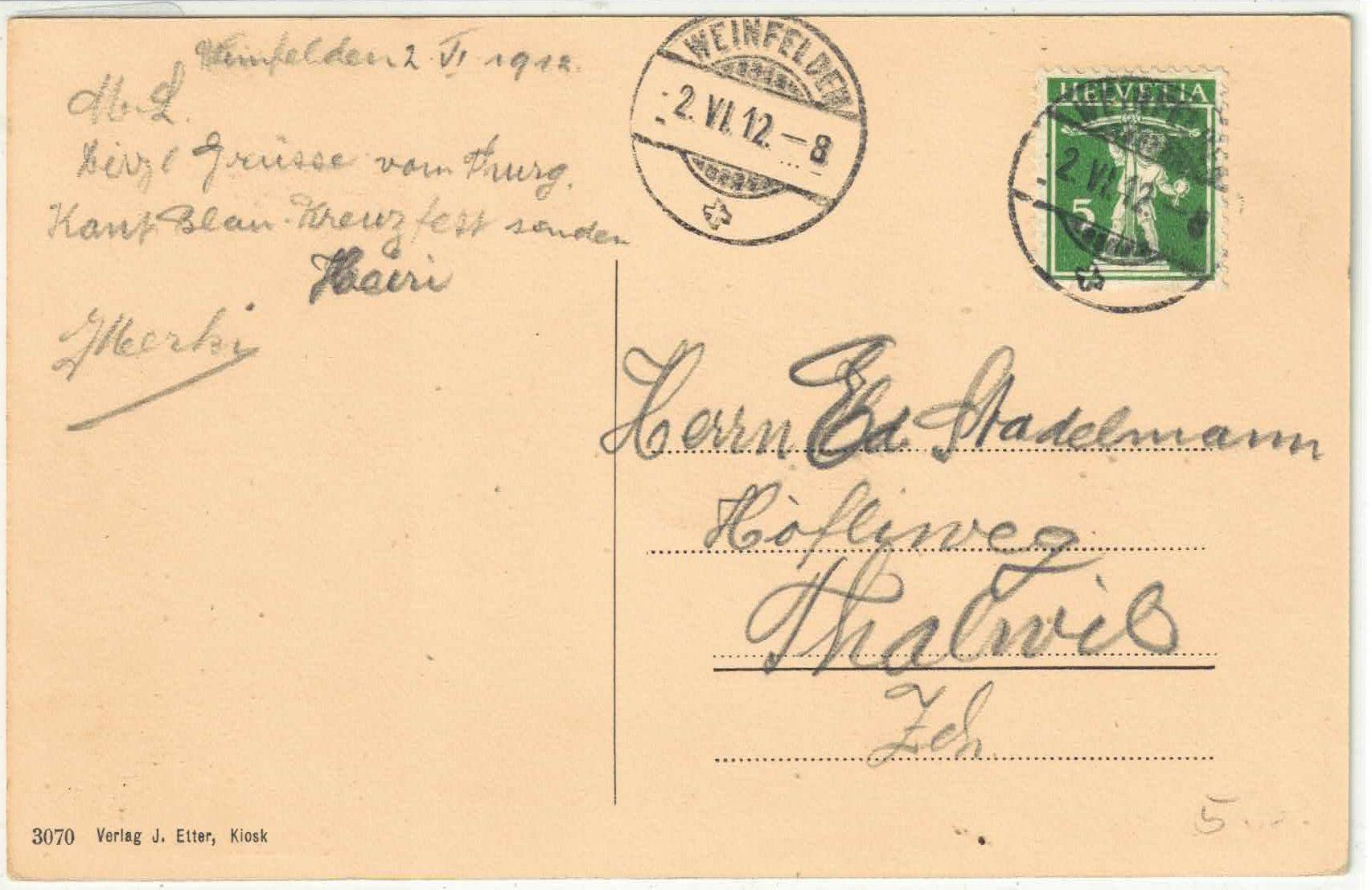 Cartoline postali: Weinfelden - Schloss Weinfelden – Usato da Ettingen venduto da Kartenplanet 1