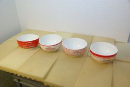 4x Müässlischalen / Suppenschalen, rot-weiss