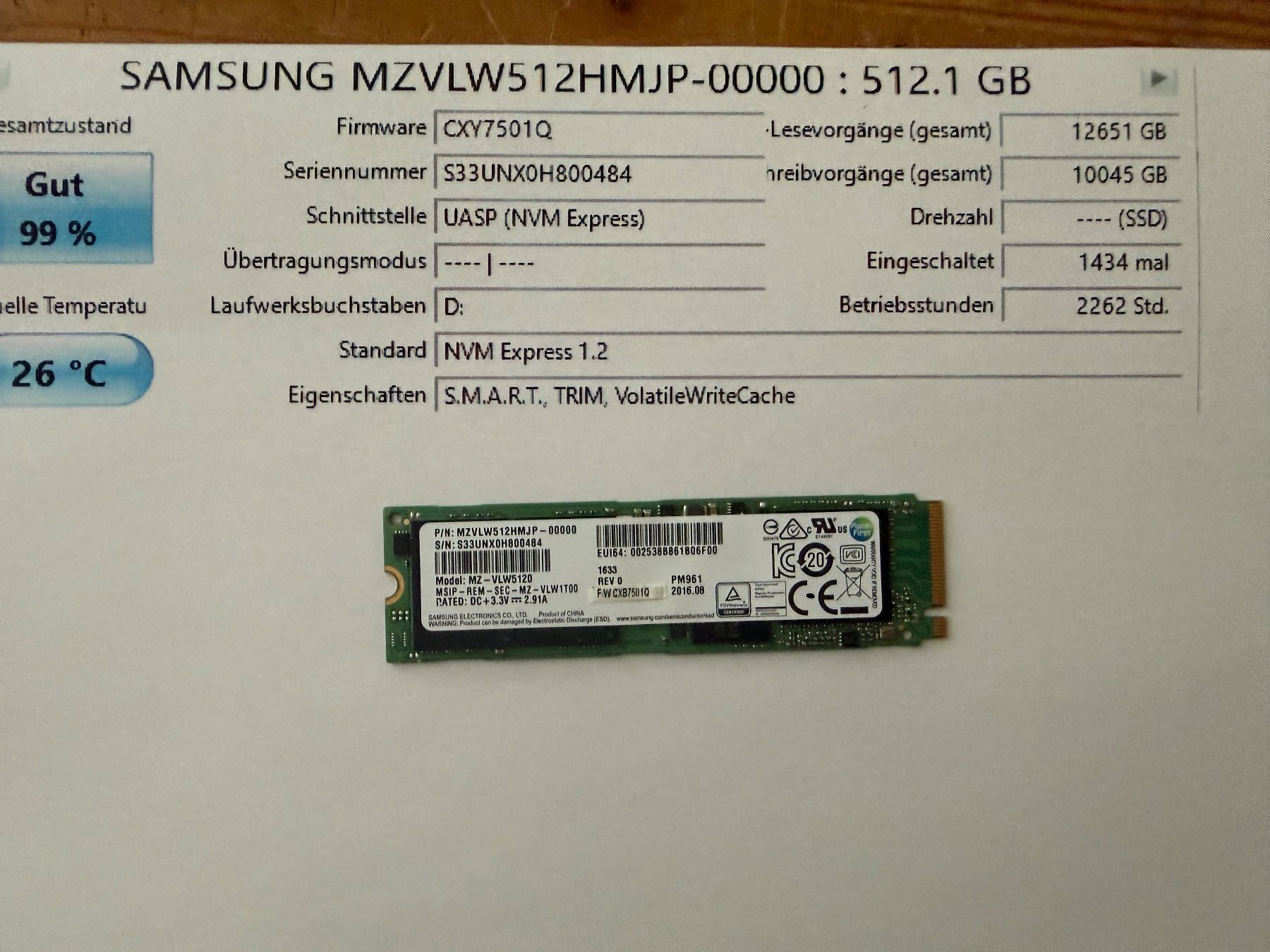 Disques durs: Samsung 512GB  SSD – D'occasion à Siebnen par icrservicesolutions