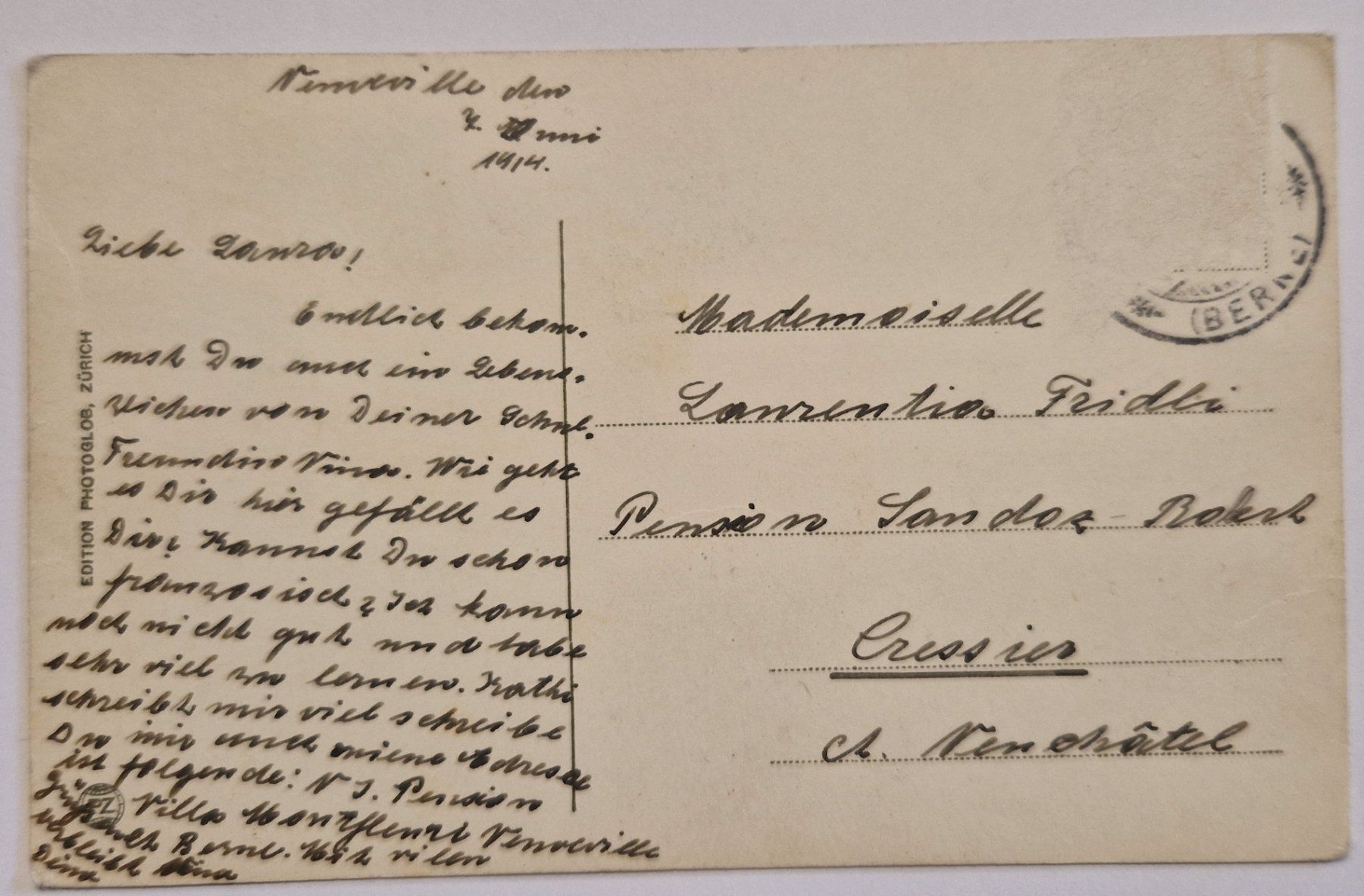 Ansichtskarten: Neuveville am See, 1914 – Gebraucht aus Melchnau von Fishel 1