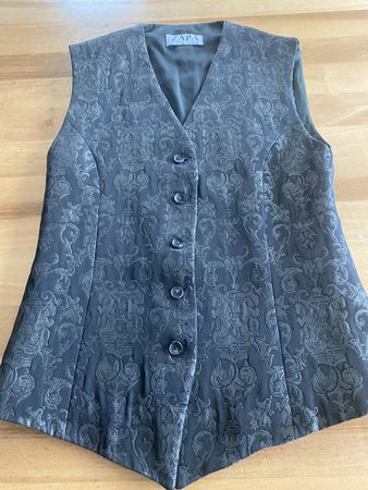 Elegante Weste Vintage / Gilet Brokatstoff, olive, Gr. 34