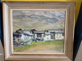 Gemälde Alpen Dorf Signiert Giulio Boetto 8-X-49