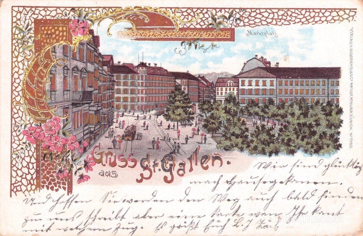 Cartes postales: St. Gallen // 1900 Litho Marktplatz – D'occasion à Basel par intermezzo12