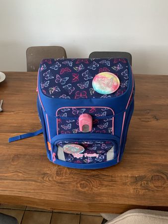 Schultasche Tiger Family Schmetterlinge blau pink guter Zust