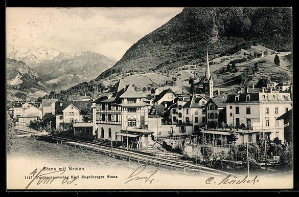 Ansichtskarten: AK Stans, Ortspartie mit Brisen, 1908 – Gebraucht aus Berlin von bartko-reher