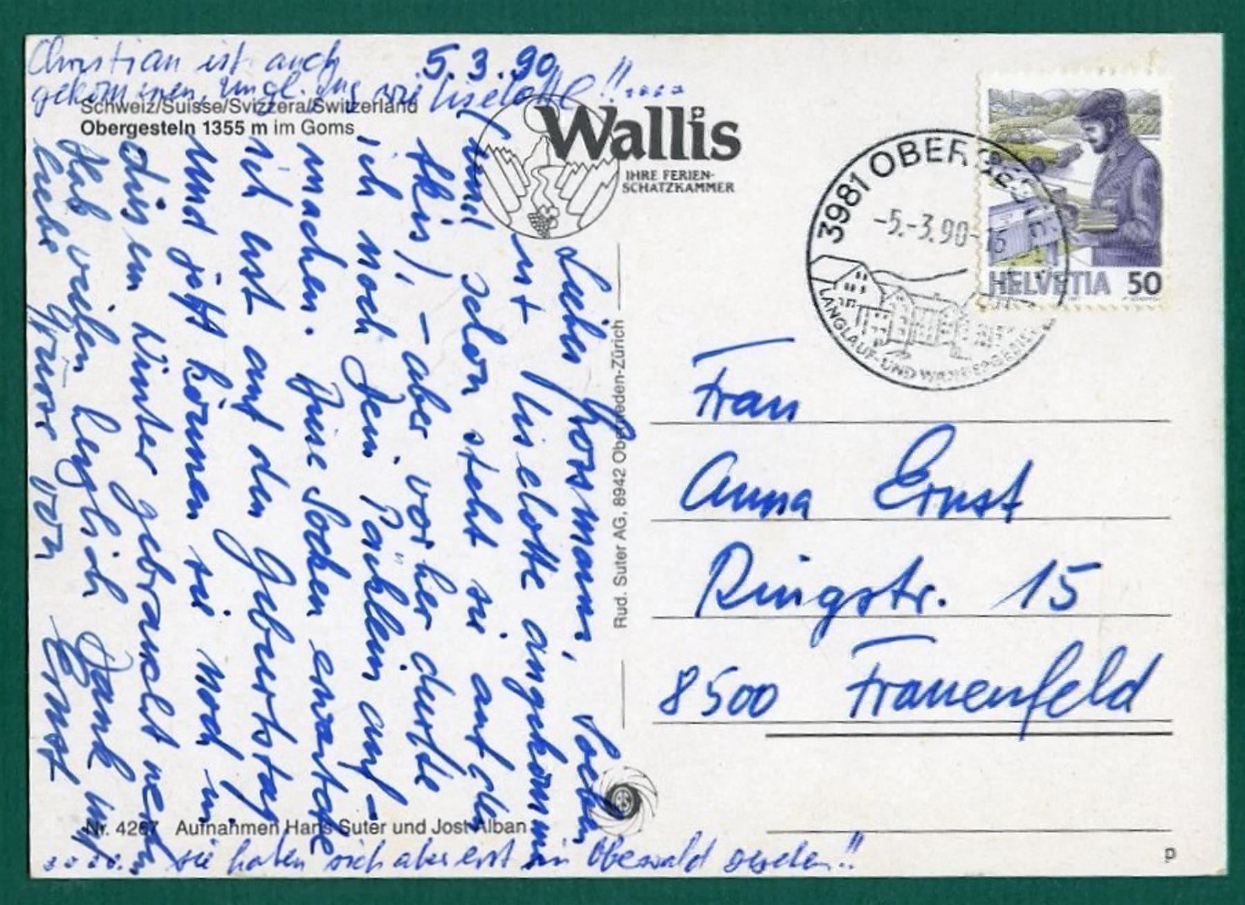 Cartoline postali: Obergesteln im Goms, 1990, gelaufen, Grossformat – Usato da Sargans venduto da Hausi1951 1