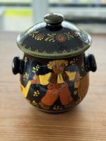 Schwarze Keramik Schale mit Deckel handbemalt Schweiz