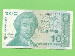 Kroatien 100 Dinar Banknote, Jahr 1991