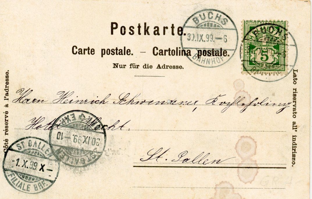 Cartoline postali: St. Moritz - Dorf   GR      um 1899 – Usato da Brig venduto da Valcards54 1