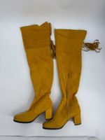 Senfgelbe Overknee Stiefel in Wildleder Optik Gr. 38