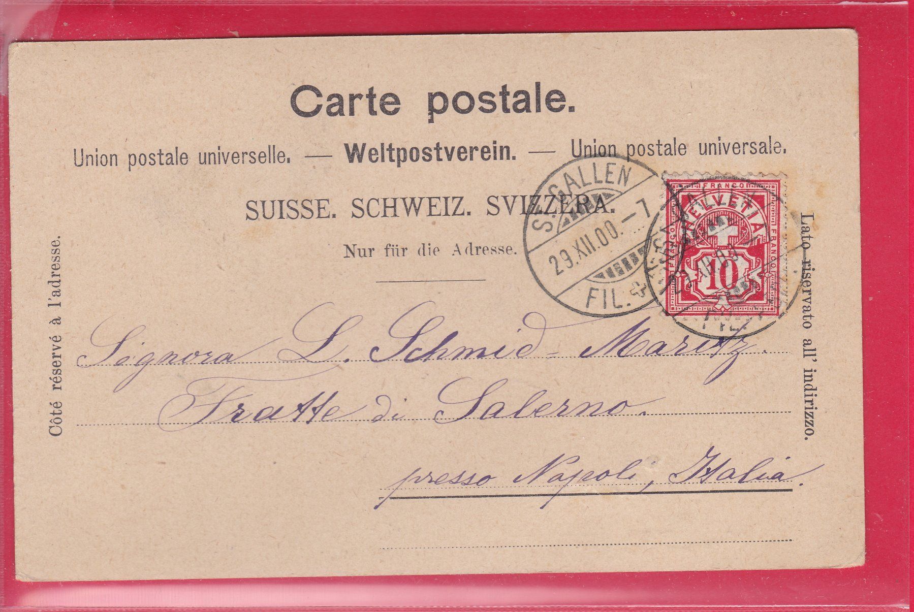 Cartoline postali: ST.GALLEN, MULTERGASSE, 29.12.1900 – Usato da Oberrieden venduto da Gebirgsstelze 1