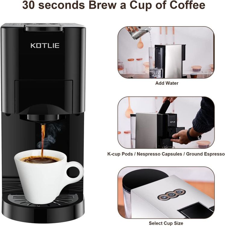 Cafetière Multi-compatible 44mm Machine à Café KOTLIE 4 En 1 - Capsules NES/ DG/café Moulu/ESE - 19 Bars 1450W - 800ml KOTLIE AC-513K - 14