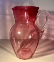 Carafe verre souffle rose, vintage, anse tirée, art du verre