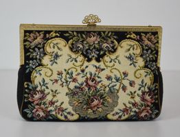 Antik 1930er Gobelin Damen Tasche Handtasche Clutch/schwarz