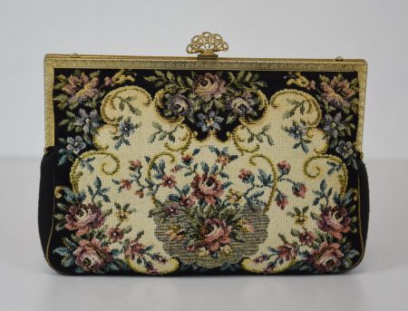 Antik 1930er Gobelin Damen Tasche Handtasche Clutch/schwarz
