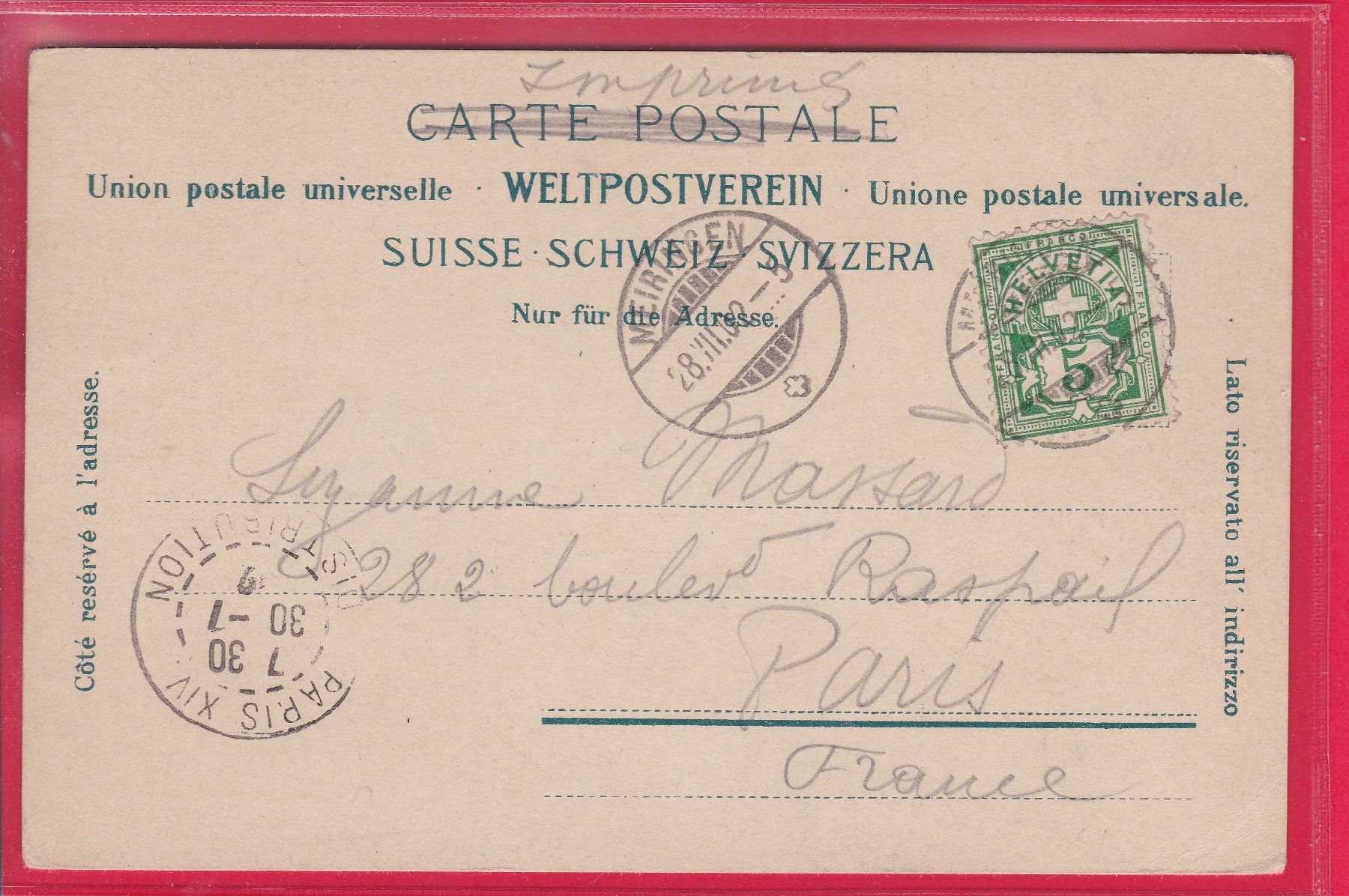 Ansichtskarten: MEIRINGEN, DORFPARTIE, 28.7.1902 – Gebraucht aus Oberrieden von Gebirgsstelze 1
