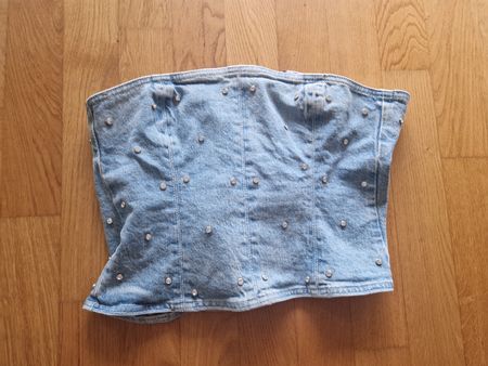 Jeans Waistcoat mit Glitzersteinen, von Zara, Gr. S