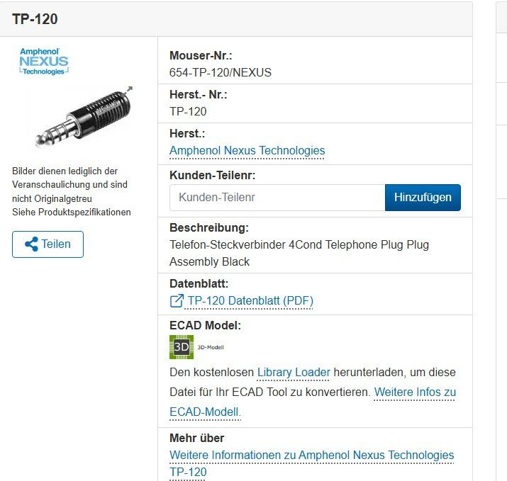 Cavi: Audiostecker TP-120/NEXUS – Nuovo e nell'imballaggio originale da Fehraltorf venduto da STEMAC01TK