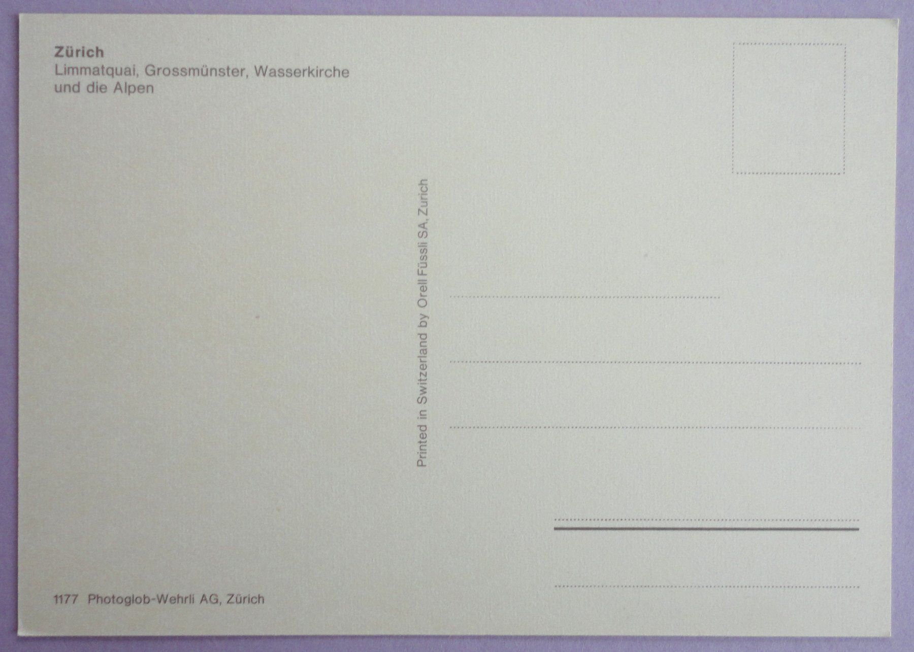 Cartoline postali: Zürich – Usato da Fétigny venduto da Billy2miny 1