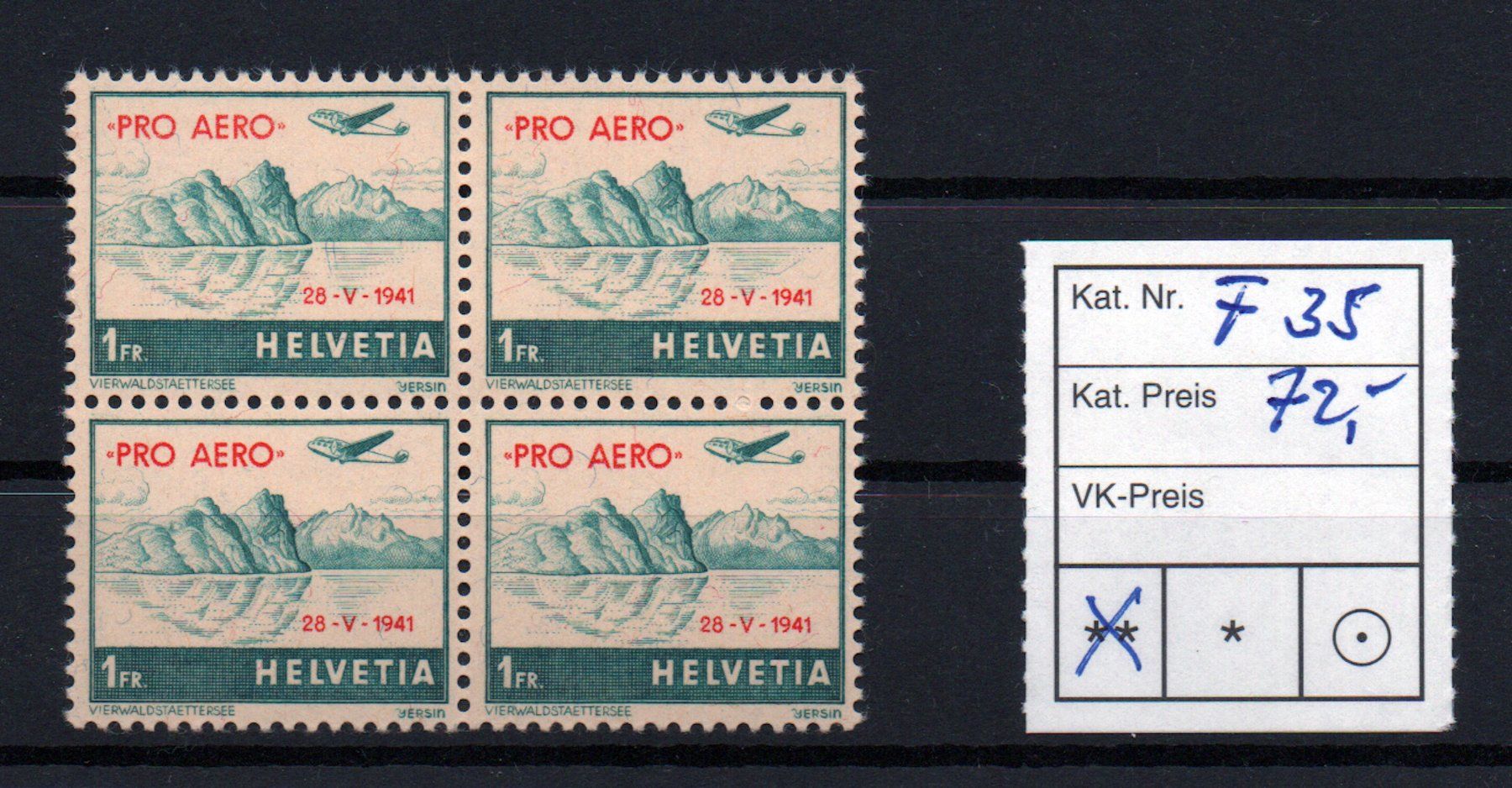 Tous les timbres: CH-F35, Flugpost Viererblock ** – Neuf (Voir description) à Ebikon par bowito