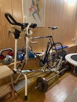 Diverse Fitnessgeräte, Standrennrad, Multitrainer, Hanteln