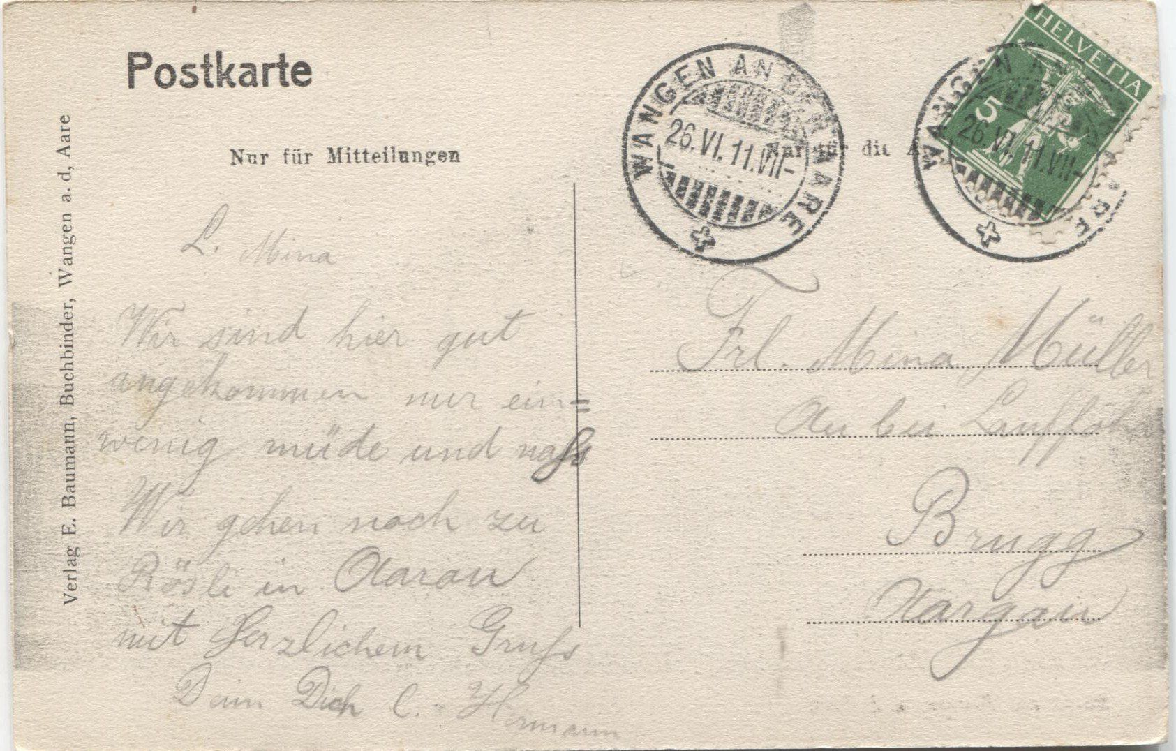 Cartoline postali: WANGEN AN DER AARE BE 1911 Restaurant Krone mit Postkutsche – Usato da Wil SG venduto da Clanx 2