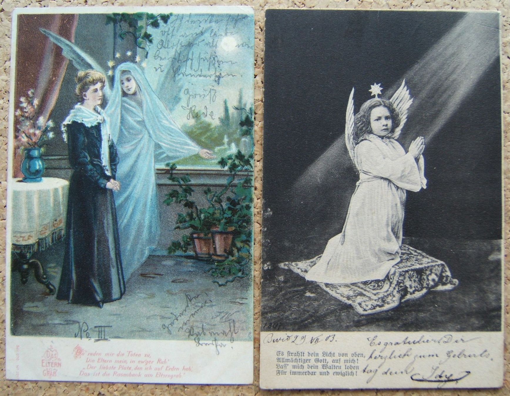 Cartoline postali: 2 AK MIT ENGEL UND SPRUCH 1903 / 1904 – Usato da Brunnen venduto da Nonne04