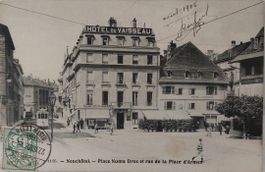 NEUCHÂTEL - Place Numa Droz - Hôtel du Vaisseau -Tram - 1906