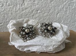 Silberfarbene vintage Ohrclips mit Perlen aus Italien 