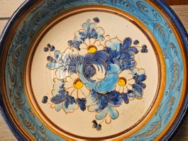 Plat décoratif vintage, céramique, motif floral, bleu et ...