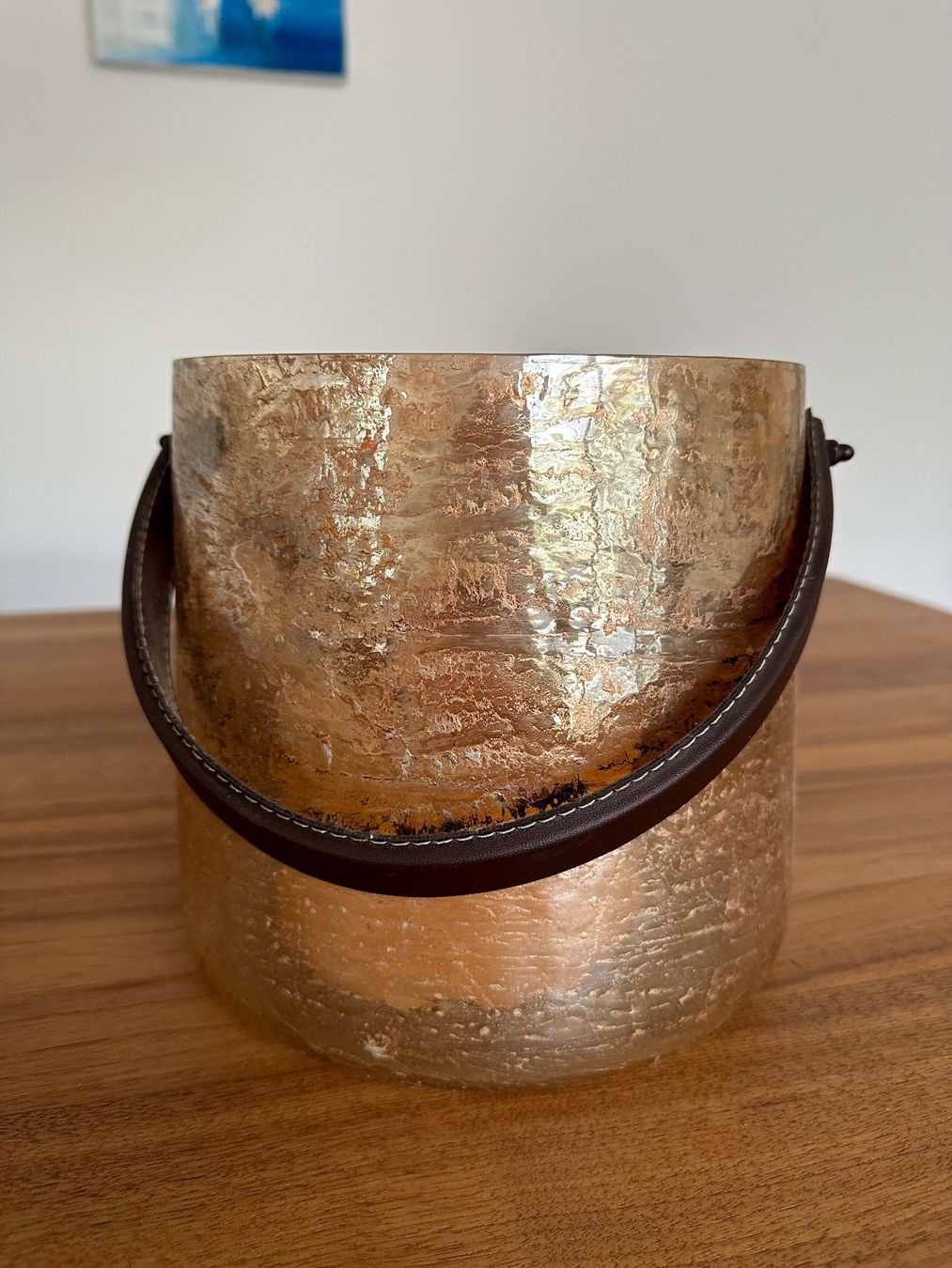 Tutte le decorazioni: Windlicht, goldbraunes Glas, mit Ledergriff – Usato da Chur venduto da Avero 1