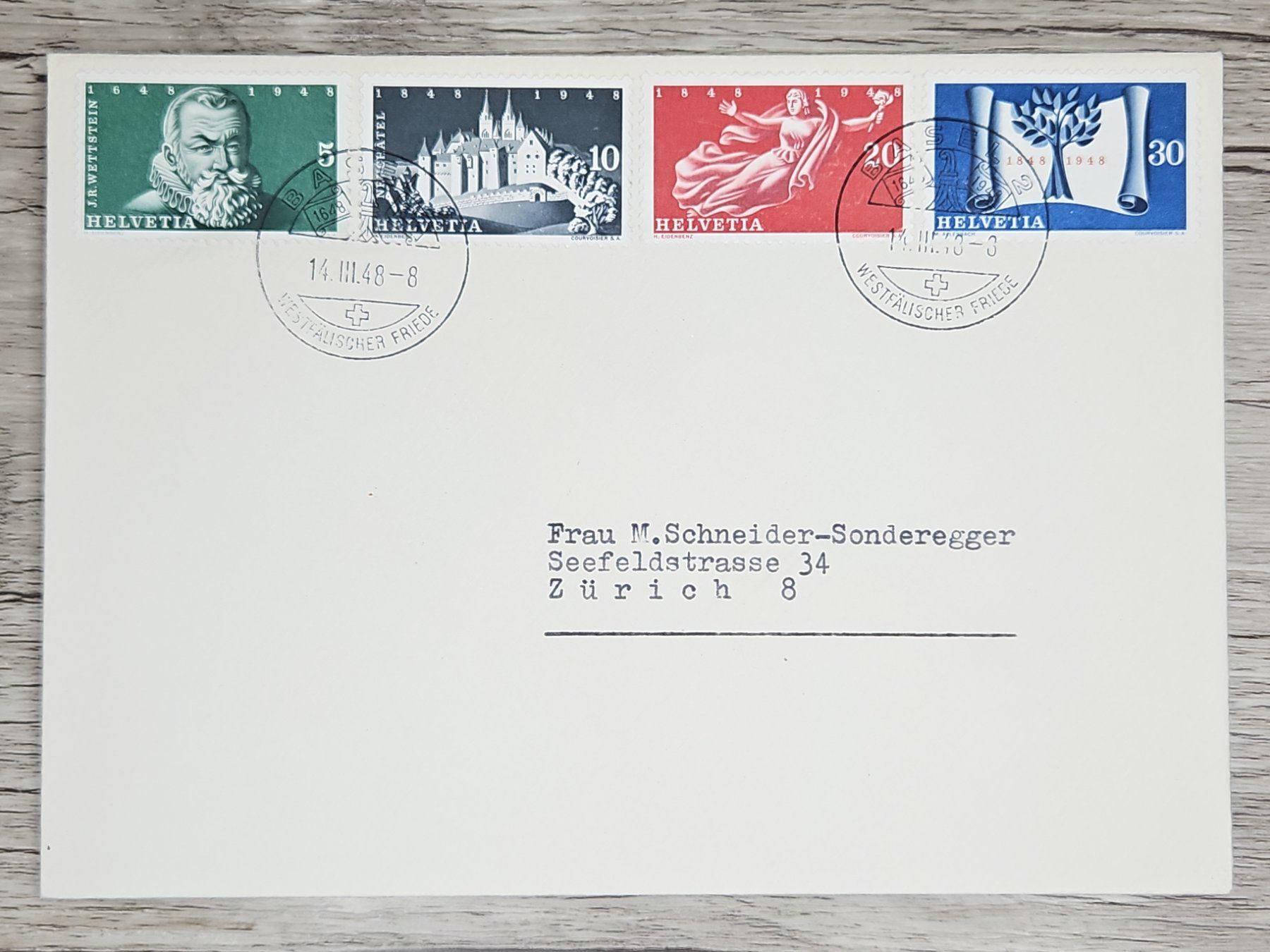 Tutti i francobolli: CL01 Enveloppe + Timbre Suisse 1948 – Usato da Cousset venduto da Patrick_Collections