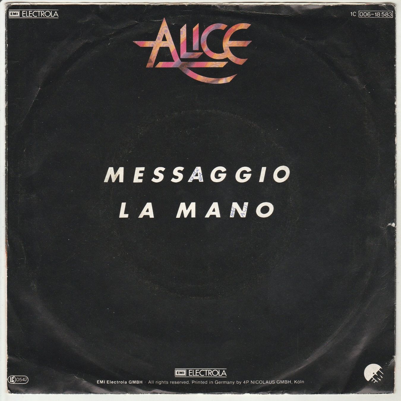 Dischi in vinile: Alice - Messaggio 7" Vinyl 1982 – Usato da Tübach venduto da JamesStone 1