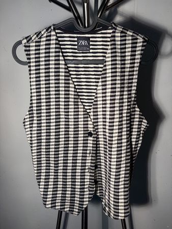 Weste Zara schwarz weiss kariert Grösse S