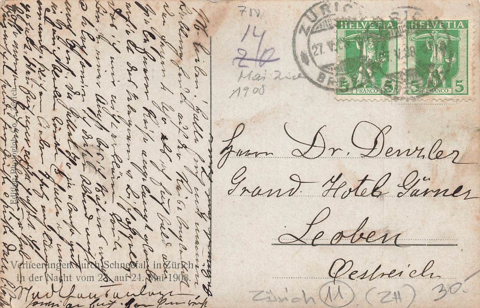 Cartes postales: Zurich Verheerung durch Schneefall 1908 – D'occasion à Biasca par Blenio71 1