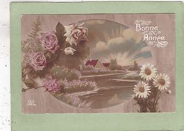 Kitsch Landschaft Blumen Bonne Année 1918