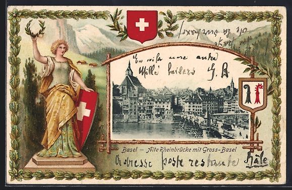 Cartoline postali: Basel, Alte Rheinbrücke mit Gross-Basel – Usato da Berlin venduto da bartko-reher