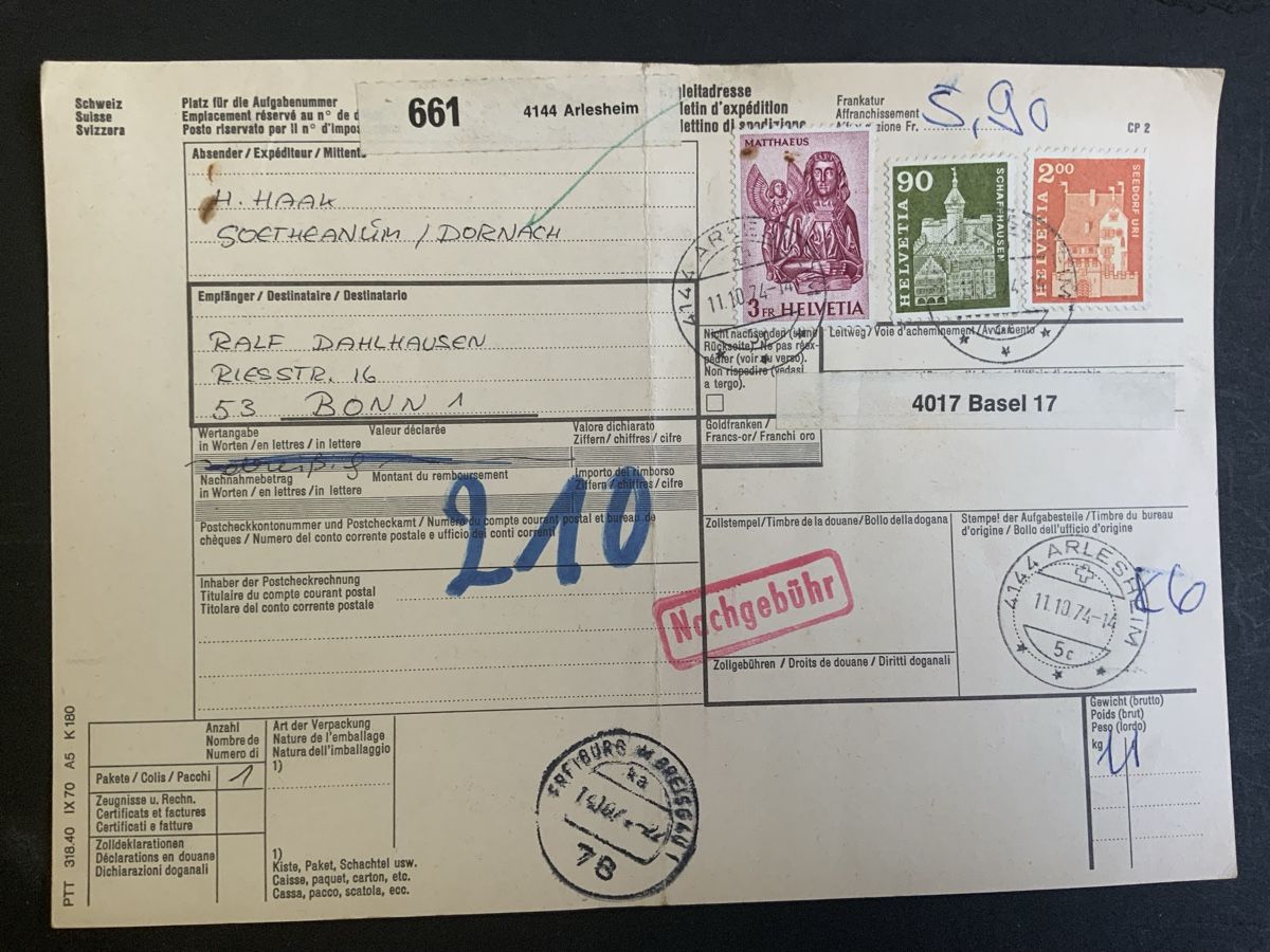 Tutti i francobolli: Arlesheim Paketkarte – Usato da Binningen venduto da chr_cr5n