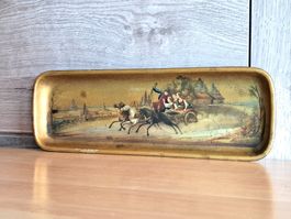 Russland 19Jh Troika Lackschale Miniaturmalerei 28x10cm