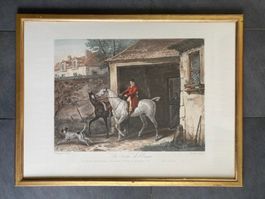 PFERDE Stich handcoloriert von Vernet in Echtgoldrahmen