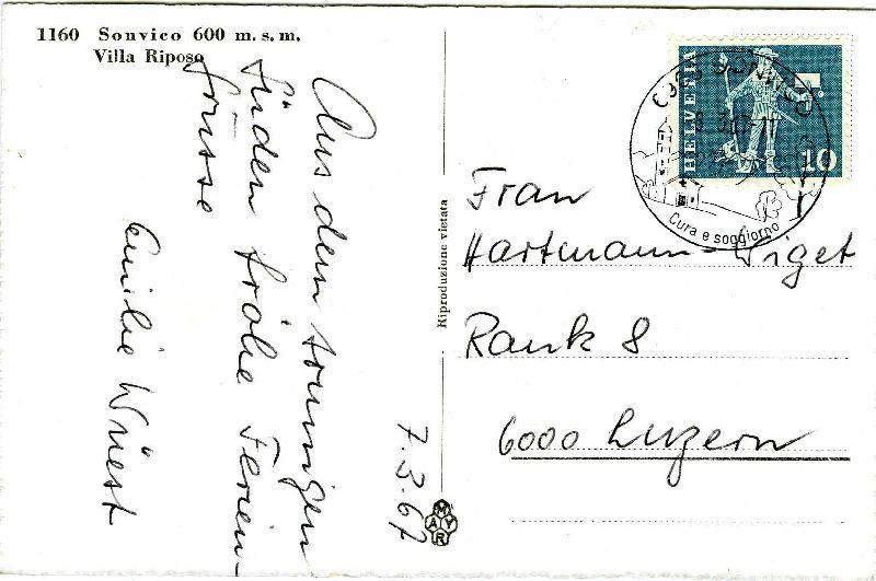Cartoline postali: Sonvico + 1967 – Usato da Emmenbrücke venduto da teestube 1