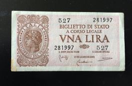 ITALIA, LUOGOTENENZA, BIGLIETTO DI STATO, 1 LIRA, 23.11.1944