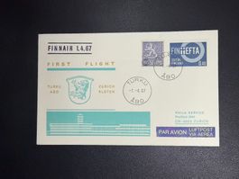 Finnair Erstflugbrief Turku-Zürich 1967