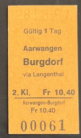 Aarwangen Burgdorf via Langenthal/ 1997 Billett