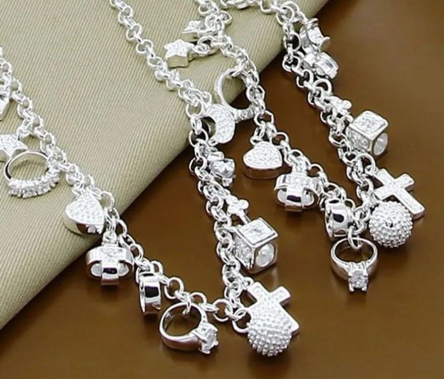 Collier En Argent 925 – Breloques Spirales – Longueur 41 Cm – Fermoir Bouée Poinçonné – Occasion Bon état