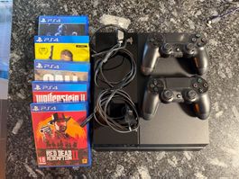 PlayStation 4 mit 2 Controllern und 5 Spielen – 500 GB