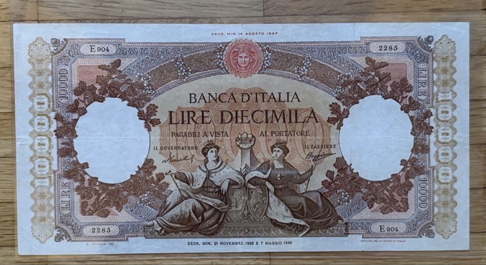 Italien 10.000 Lire Banknote, Jahrgang 1955 (Gebraucht) in Zürich für ...